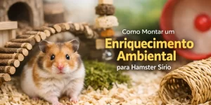 Hamster sírio em habitat enriquecido com brinquedos e túneis