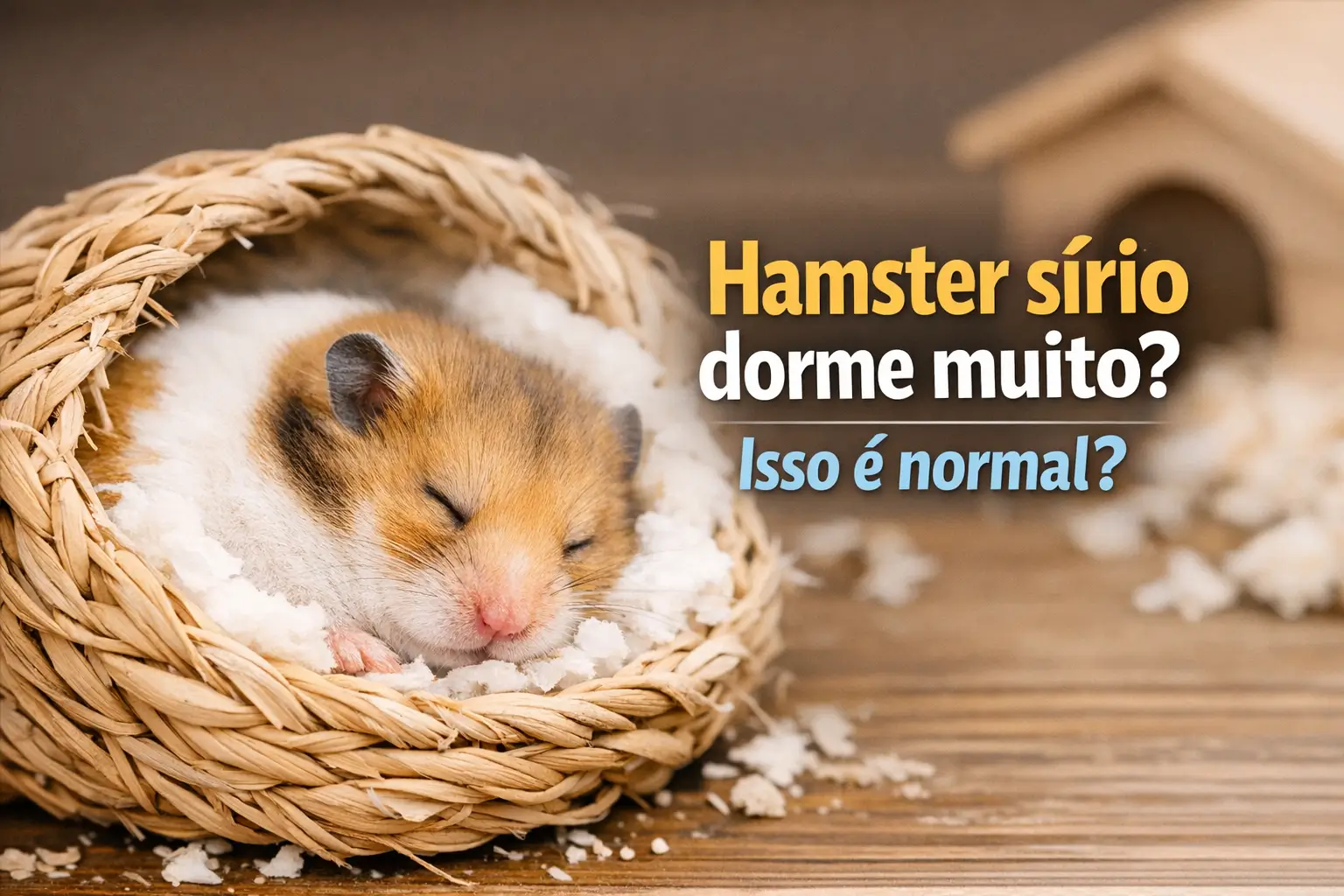 Hamster sírio dormindo em cesta aconchegante, cercado por cama macia