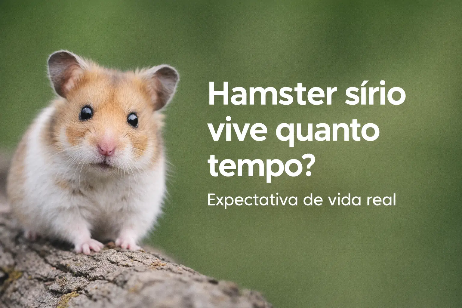 Hamster sírio marrom e branco em cima de um tronco com fundo verde