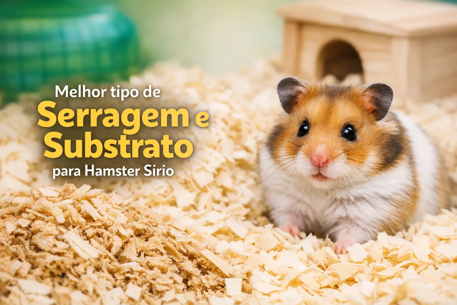Hamster Sírio com pelagem colorida em habitat acolhedor com serragem ideal