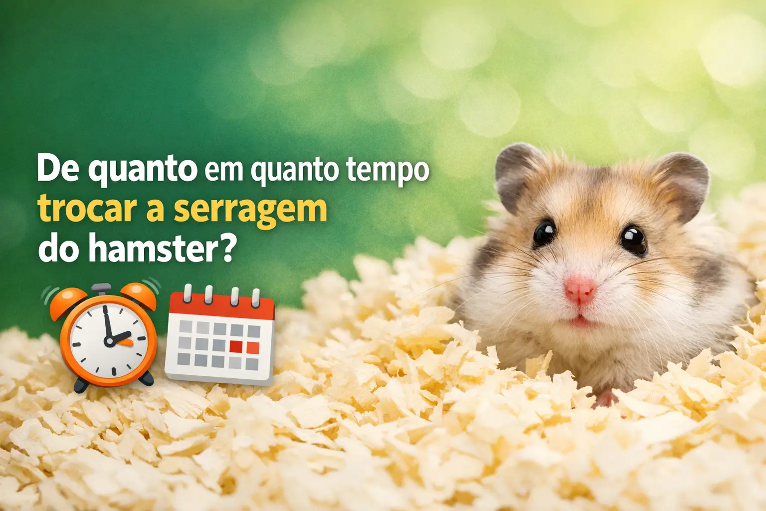 Hamster em serragem com sobreposição sobre troca de serragem