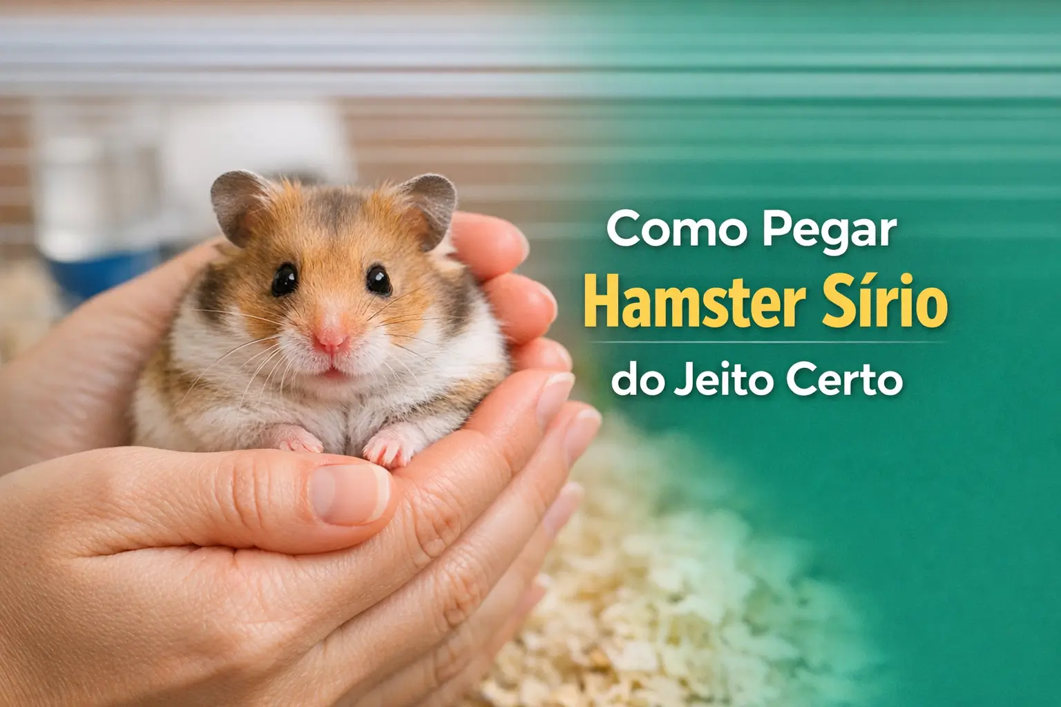 Hamster sírio sendo segurado gentilmente nas mãos de uma pessoa