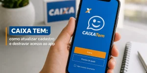 Smartphone com login do app CaixaTem e opção de ajuda