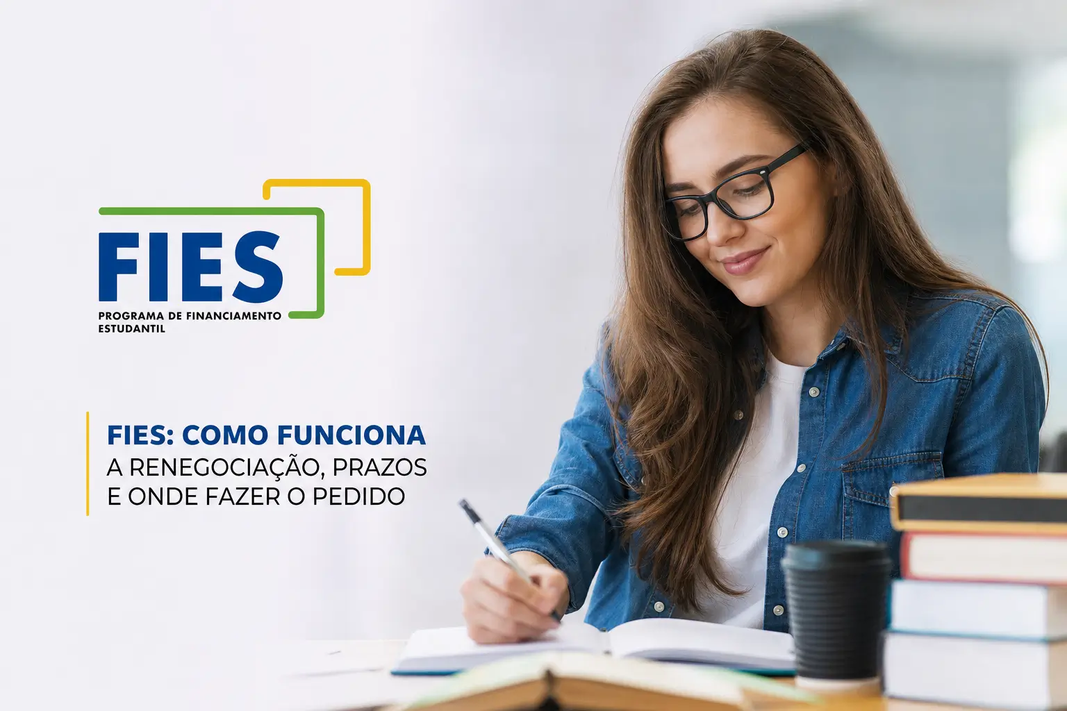 Jovem mulher escrevendo sobre FIES e suas condições