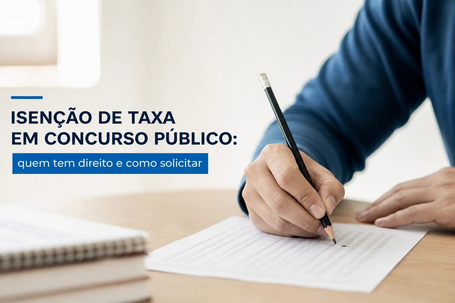 Pessoa preenchendo formulário de isenção de taxa para concurso público