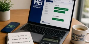 Laptop e celular exibindo site do MEI para pagamentos DAS