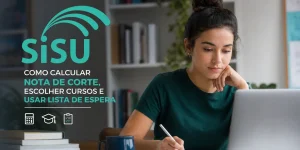 Mulher jovem escrevendo nota de corte em papel ao lado de laptop