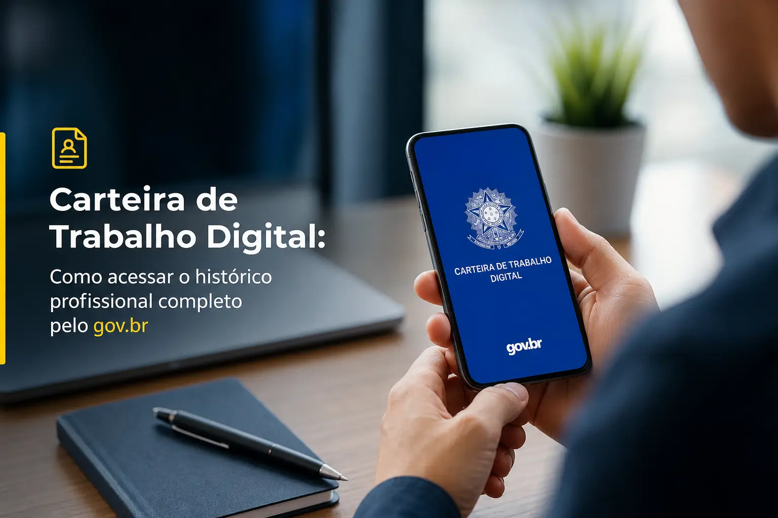 Pessoa com smartphone mostrando Carteira de Trabalho Digital