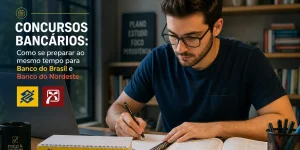 Jovem estudando para concursos bancários Banco do Brasil e Nordeste