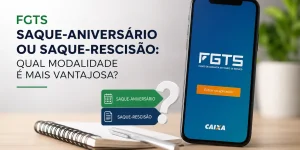 App FGTS exibindo opções saque-aniversário e saque-rescisão