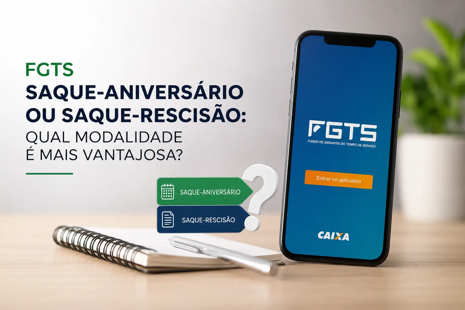 App FGTS exibindo opções saque-aniversário e saque-rescisão